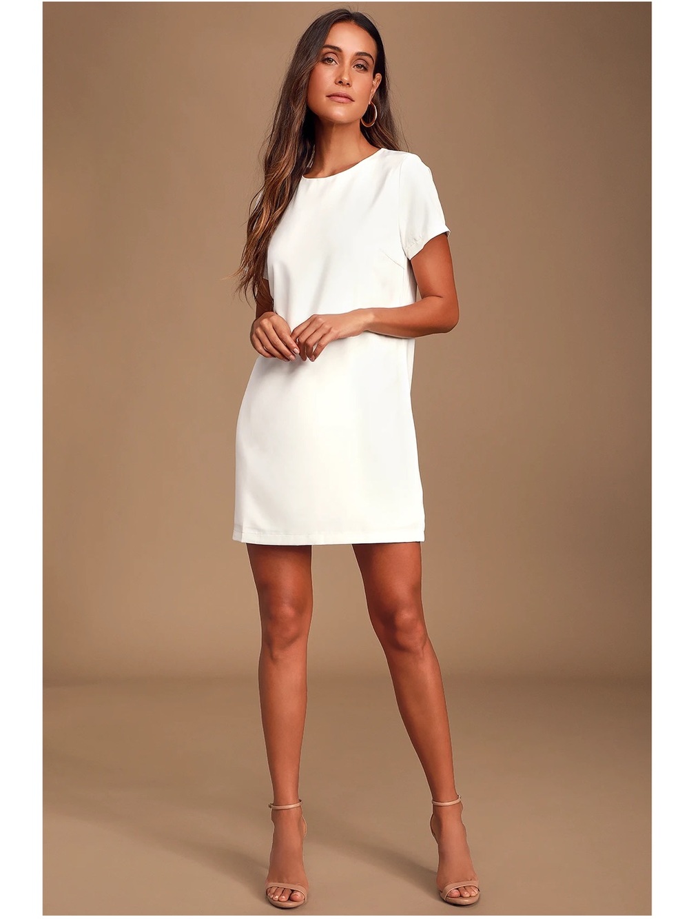 Lulu's Ivory Short Sleeve Shift Mini Dress